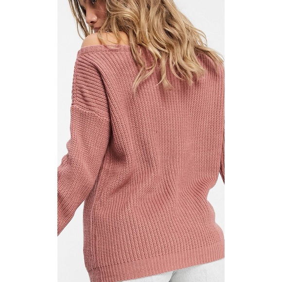 Missguided pink off shoulder chunky knit long sleeve sweater top S - Picture 4 of 15